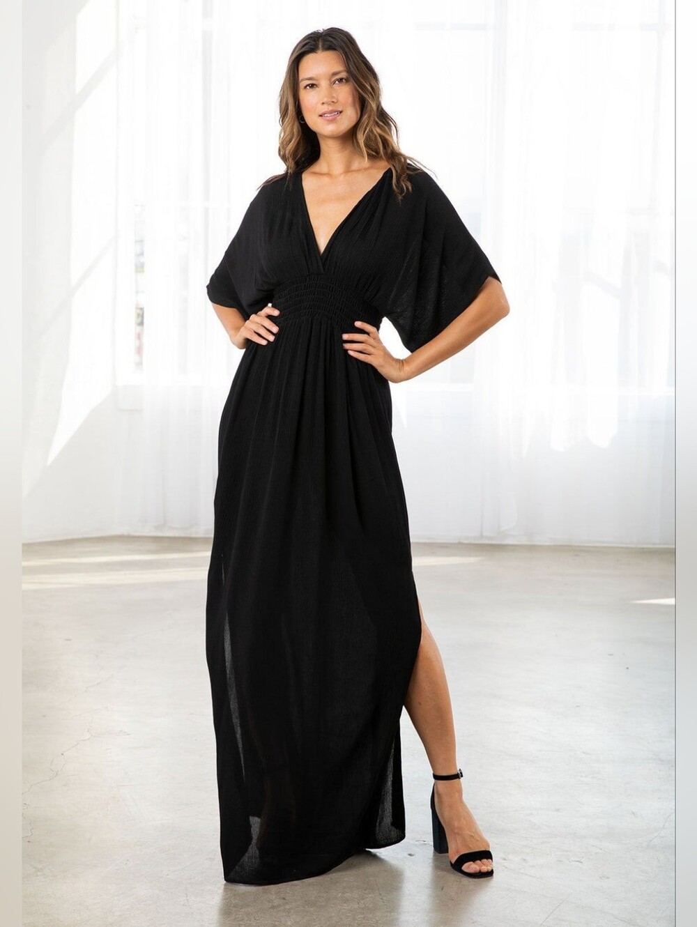 *NWT* - LOVESTITCH BOHEMIAN KIMONO SLEEVE UNA MAXI DRESS BLACK - sz M/L